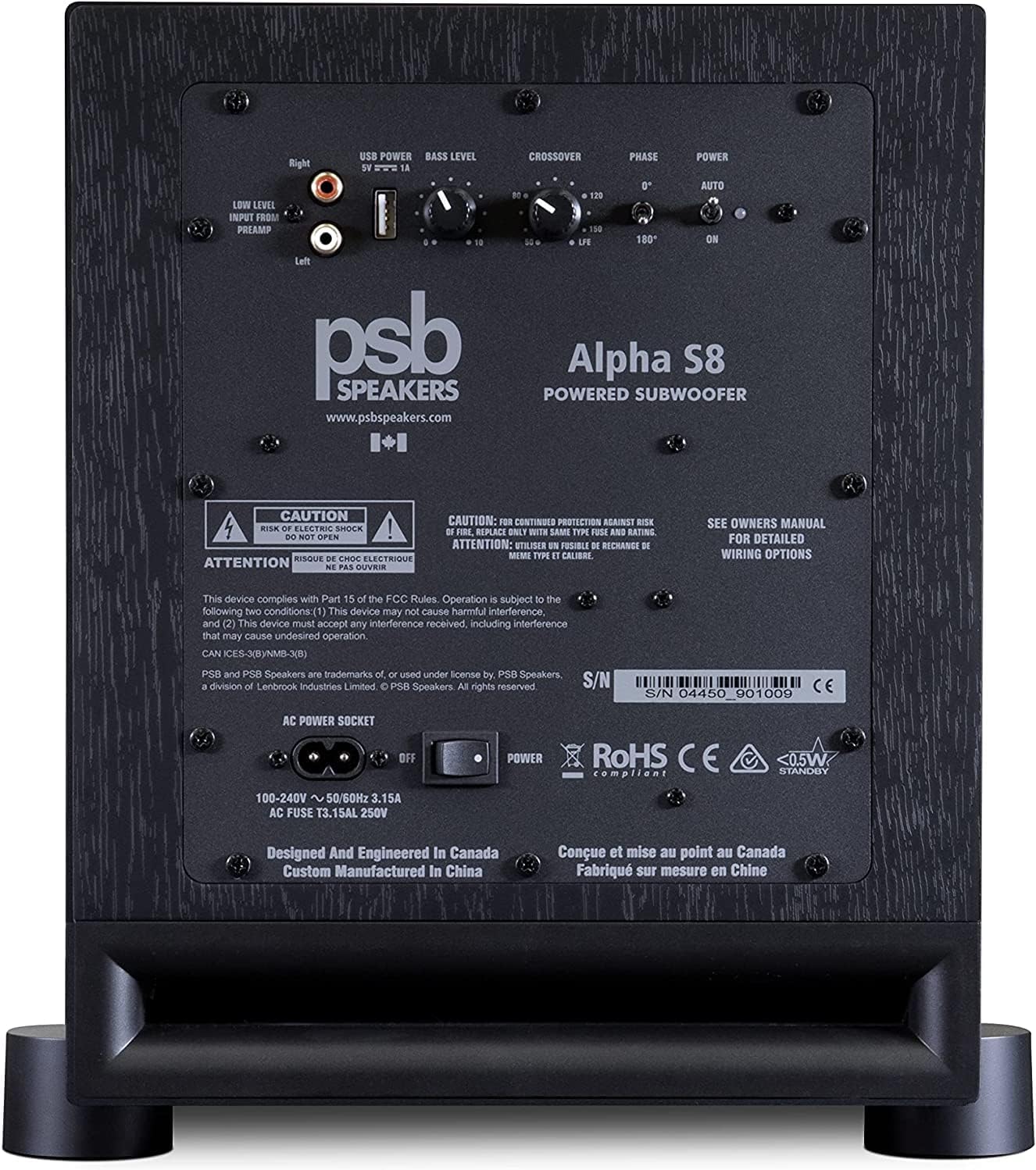 PSB ALPHA S8 BLK Negro Subwoofer Activo 8" 210W Dinámico Bass Reflex Compacto