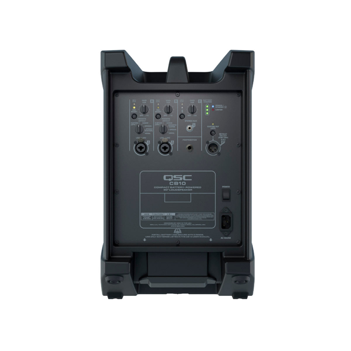 QSC CB10 Altavoz Portátil Amplificado 440W 10" Batería Recargable 12h Mixer 3 Canales