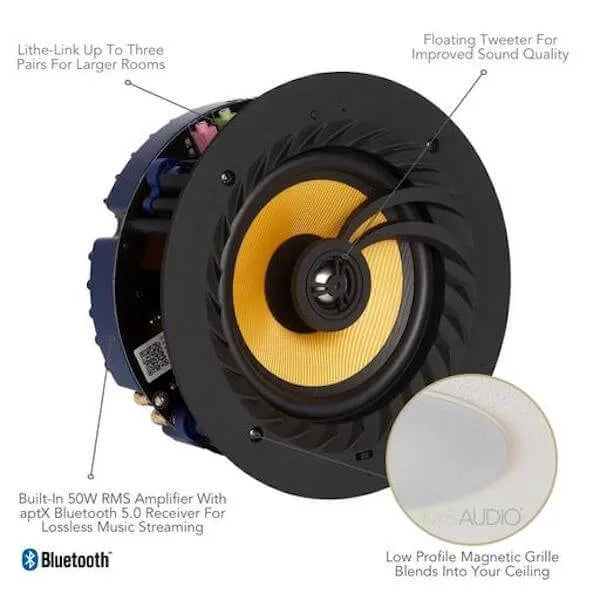 Lithe Audio LBT2 Blanco Altavoz Techo Bluetooth 5.0 6.5" 50W Amplificador Integrado