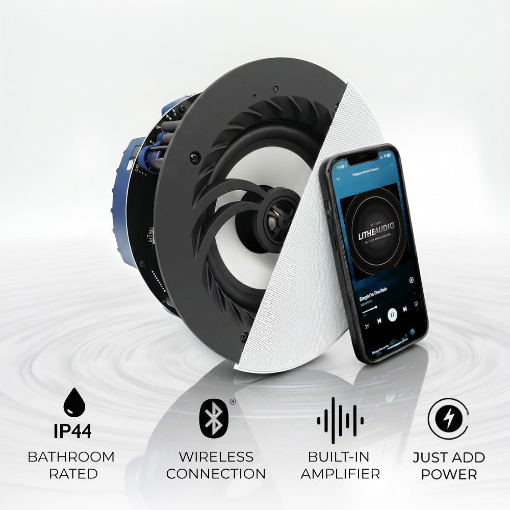Lithe Audio 29-3210 IP44 Blanco Altavoz Techo Bluetooth 5.0 6.5" 50W Resistente Humedad Baño